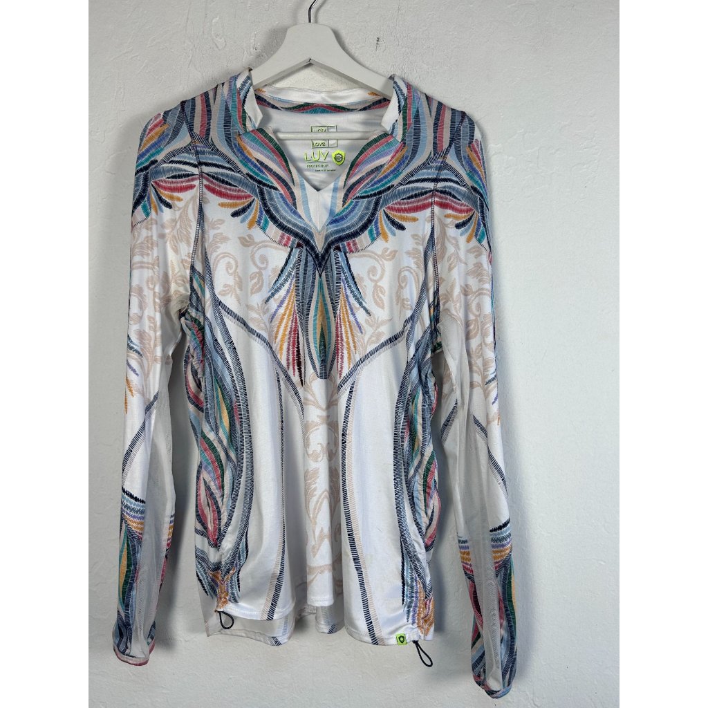 Lucky In Love Stitch Sheer We Go Long Sleeve T-Shirt Medium L.Uv Protection